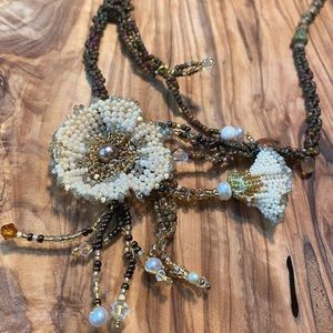 Handcrafted cream glass bead cherry blossom necklace